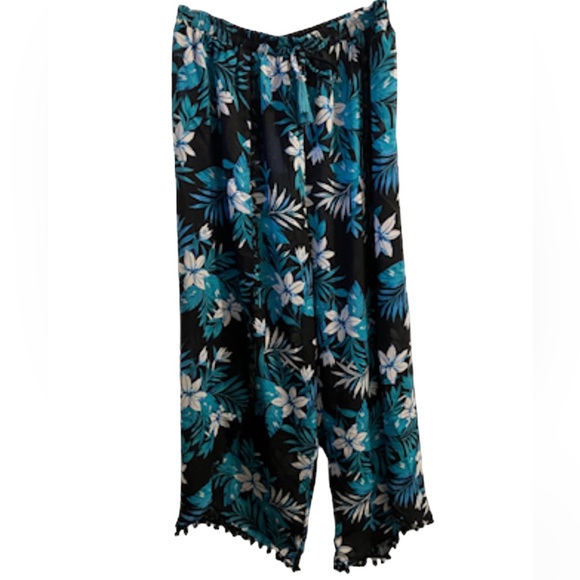 NWT Club Z Collection Wide Leg Split Thigh cover-up pant w/ pom-pom trim Sz 1X - Picture 3 of 10